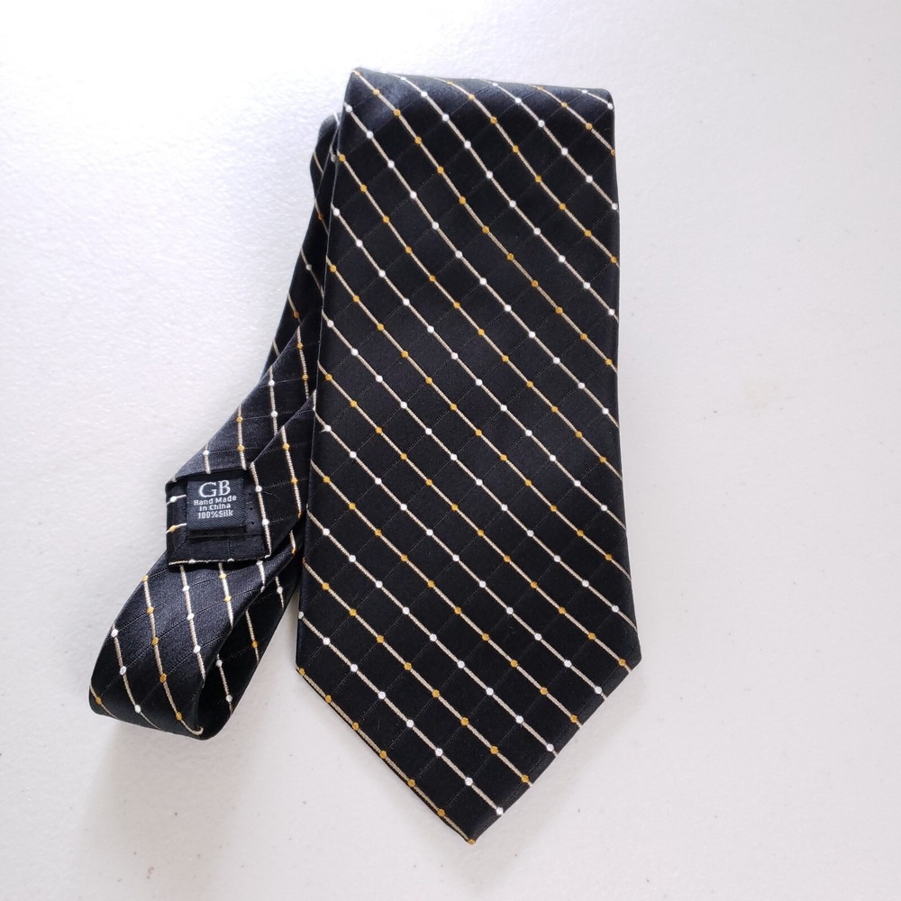 Geoffrey Beene Necktie Grid Pattern Classic Black Yellow Mens‎ Business Tie